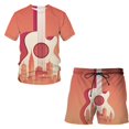 thumbnail image 3 of Conjunto de pantalones cortos de manga corta con estampado 3D y patrón de guitarra musical personalizado Conjunto holgado de 2 piezas para hombre, 3 of 5