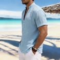 thumbnail image 5 of Gaukiv Men's Band Collar Shirts Short Sleeve Linen Blouses Relaxed Tops Sky Blue L, 5 of 5