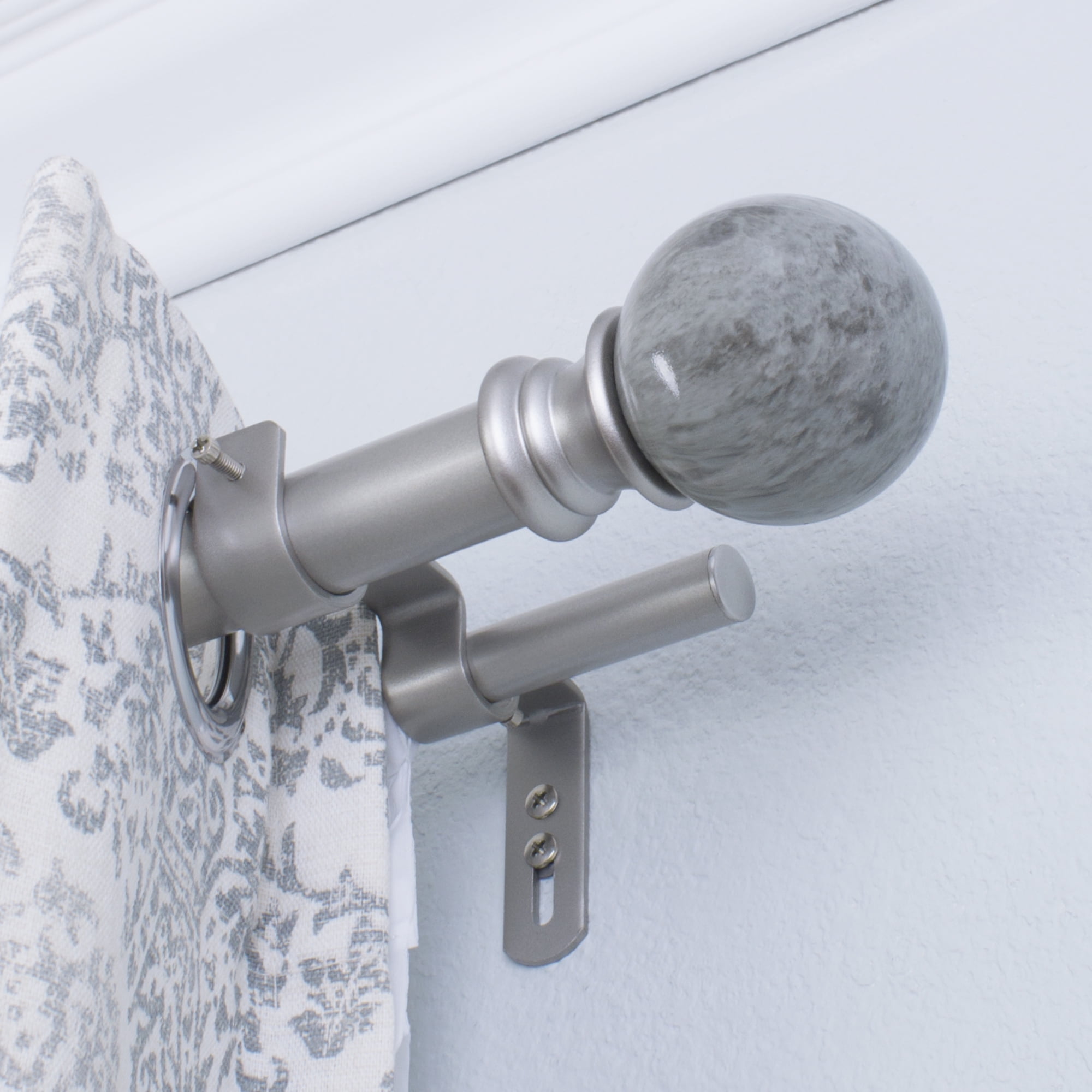 MANSION COLLECTION Pewter Ball Drapery Double Curtain Rod 28-144" 