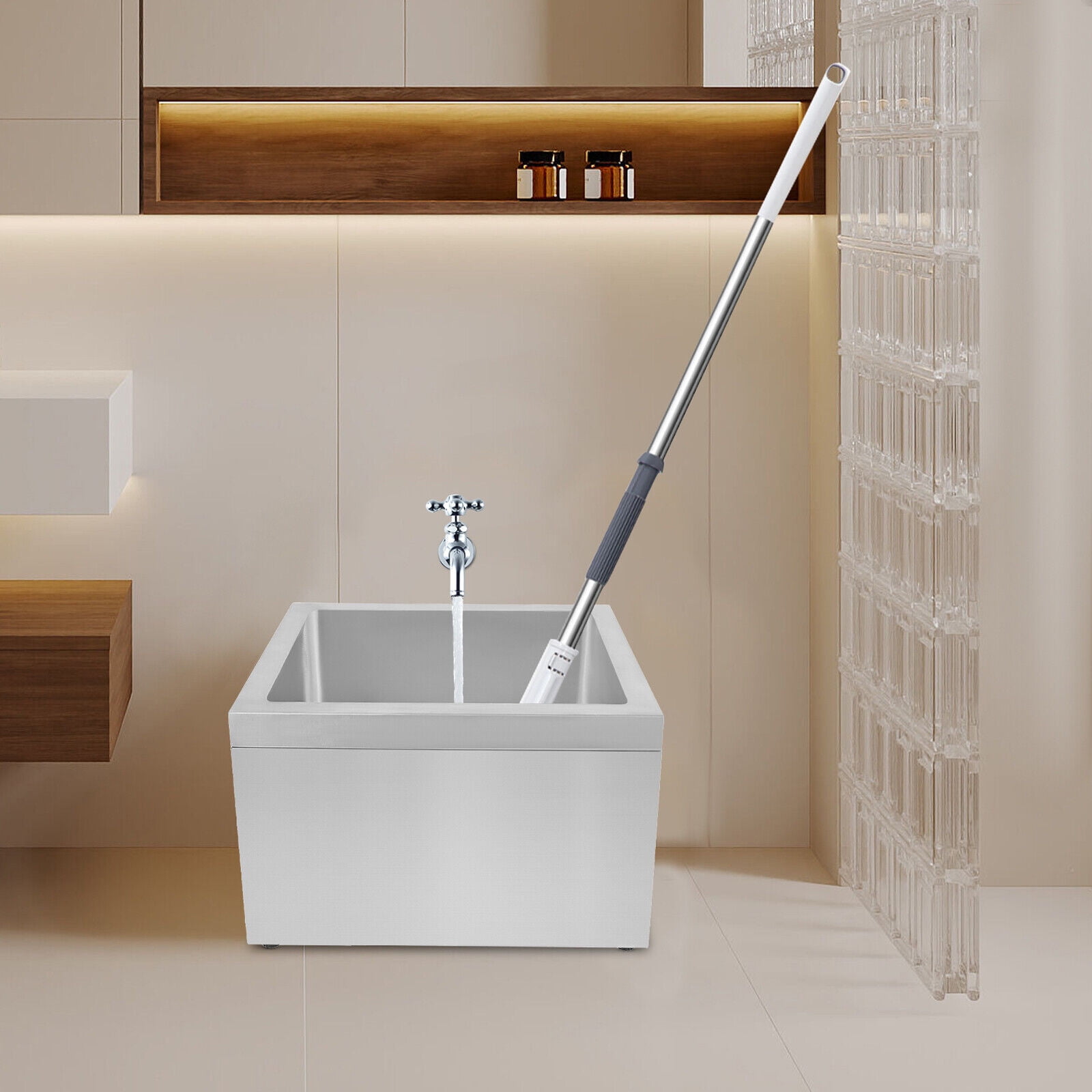 Miumaeov Commercial Sink Stainless Steel Floor Mount Mop Sink Kitchen Utility Sink Rectangular Service Sink 22*19*12in