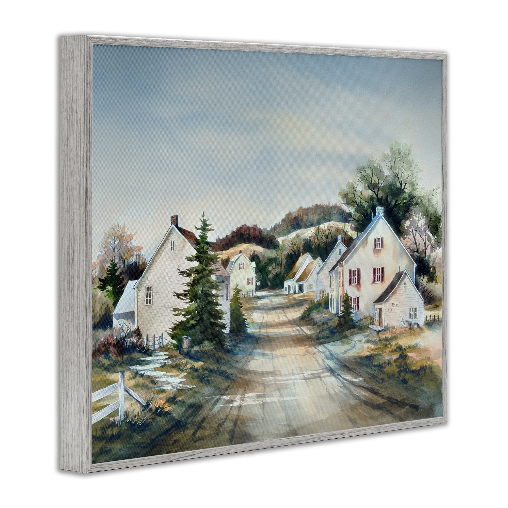 Stupell Industries Tranquil Village Road & Houses Gray Framed Giclee Art, design by Owen Wexler