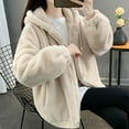 thumbnail image 4 of Lovskoo Fuzzy Fleece Winter Coats for Women Loose Warm Thick Hooded Fleece Zipper Long Sleeve Casual Coat Jacket Beige, 4 of 6