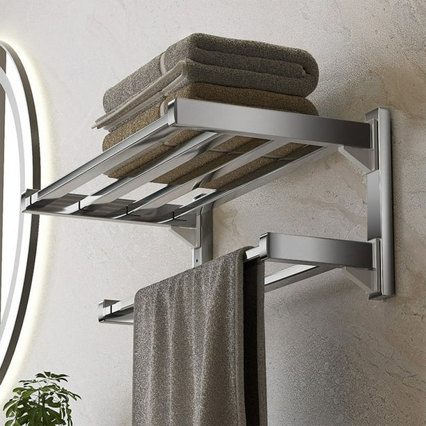 Horivan 2 Packs No Drill Wall Mounted Towel Rack Bathroom Shelves Rustproof Aluminum Storage Organizer Space Saving Double Rod for Kitchen Bath Decor