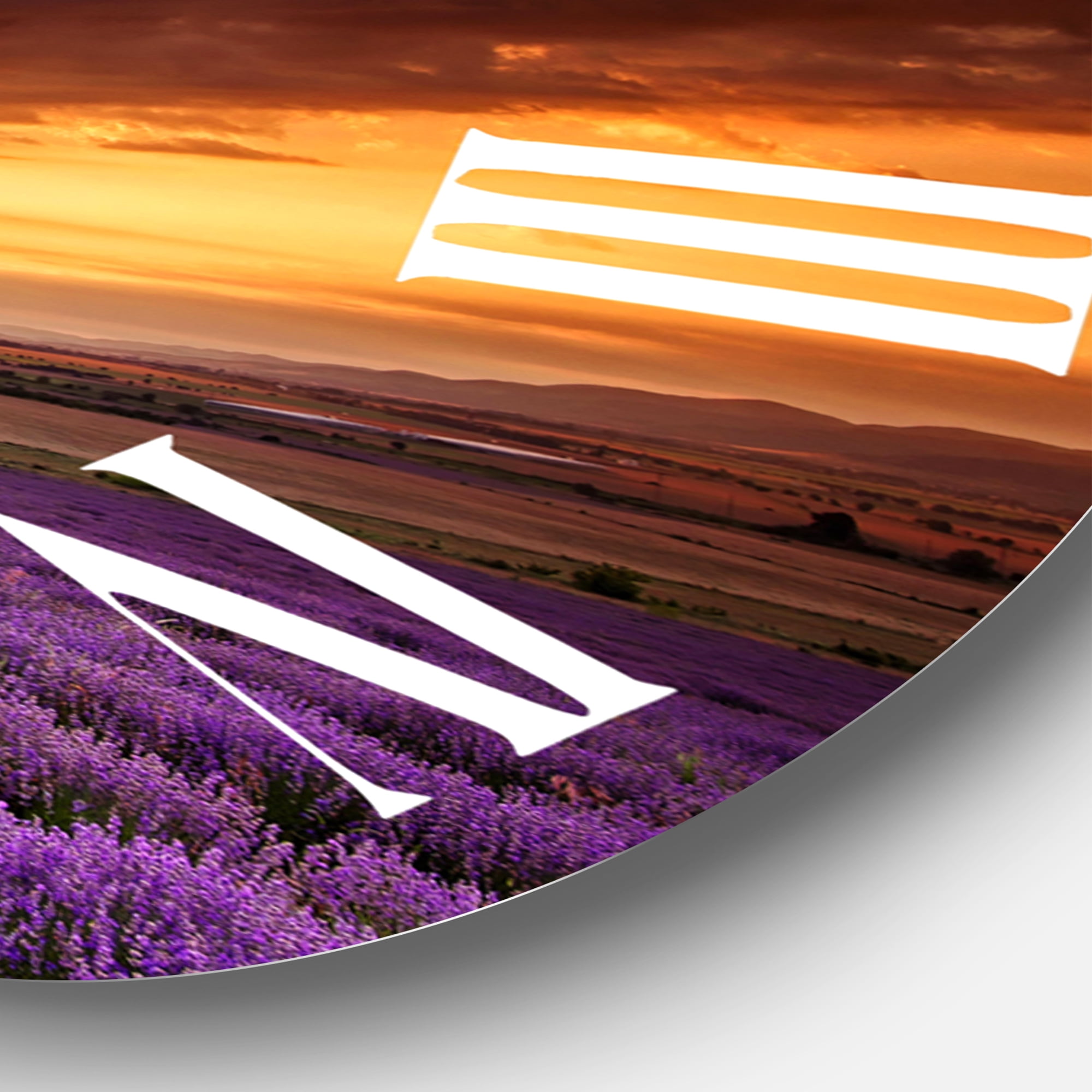 Designart 'Sunrise & Dramatic Clouds Over Lavender Field X' Farmhouse Wall Clock