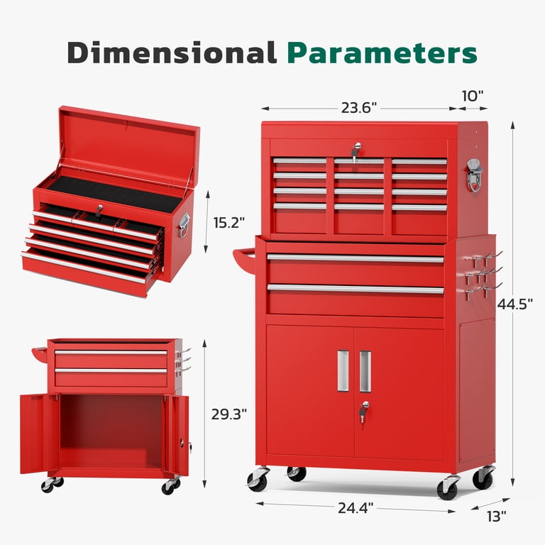 Suncrown 2-in-1 Tool Chest and Cabinet, Large 8-Drawer Rolling