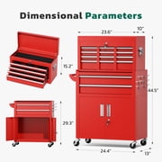 SUNCROWN 8-Drawer Metal Tool Chest, Rolling Tool Cart with Wheels,2 in 1 Detachable Tool Cabinets,Tool Box,Liners and Locking System for Garage,Warehouse,Workshop, Barbershop(Red)
