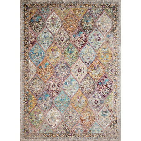 - Designer Home Whimsical Area Rugs - 1830-30675 Transitional Multi Diamond Patchwork Angled Bordered Rug