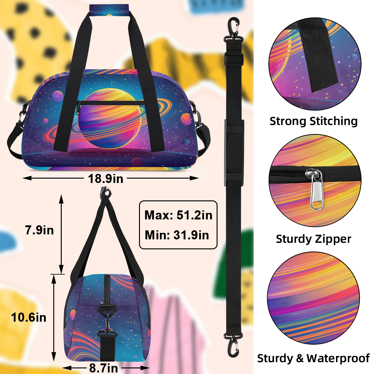 Herdesigns Nebula Universe Planet Sports Duffle Bag for Women & Men, Outer Space Gym Bag Dance Bag Overnight Bag Carry On Weekender Travel Bag