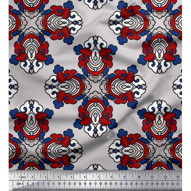 Soimoi Poly Georgette Fabric Artistic Floral Ethnic Decor Fabric Printed Yard 52 Inch Wide