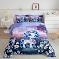 thumbnail image 2 of Manfei Cartoon Unicorn Animal Bedding Sets Twin with Comforter for Kids Girls, Rustic Floral Comforter Sets, Colorful Stars Reversible, 2pcs, 2 of 8