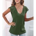 thumbnail image 3 of Camisa de encaje para mujer, escote en V profundo, ajuste holgado, Color sólido, transpirable, blusa informal de verano para uso diario, 3 of 8