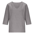thumbnail image 5 of Women's V Neck 3/4 Sleeve Linen Blouse Loose Fit Solid Color Summer Top, 5 of 7
