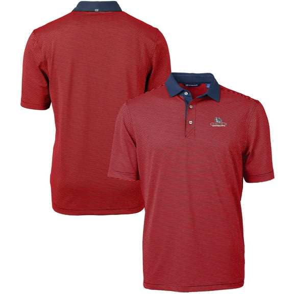 Men's Cutter & Buck Red/Navy Gonzaga Bulldogs Big & Tall Virtue Eco Pique Micro Stripe Recycled Polo