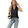 thumbnail image 2 of Womens Summer Sleeveless Silk Satin V Neck Business Casual Tank Tops black XXL, 2 of 7
