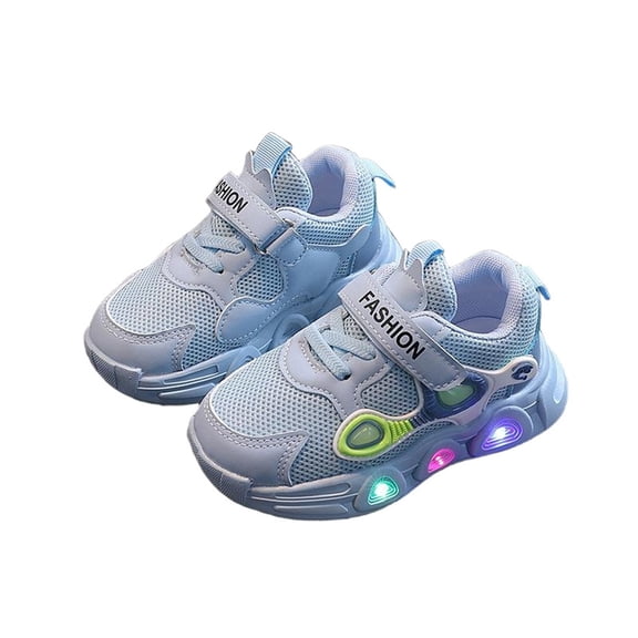 Girls' Light-Up Sneakers Flashing Lightweight Mesh Breathable Running Shoes Hook-and-Loop Tennis Walking Sneakers for Kids