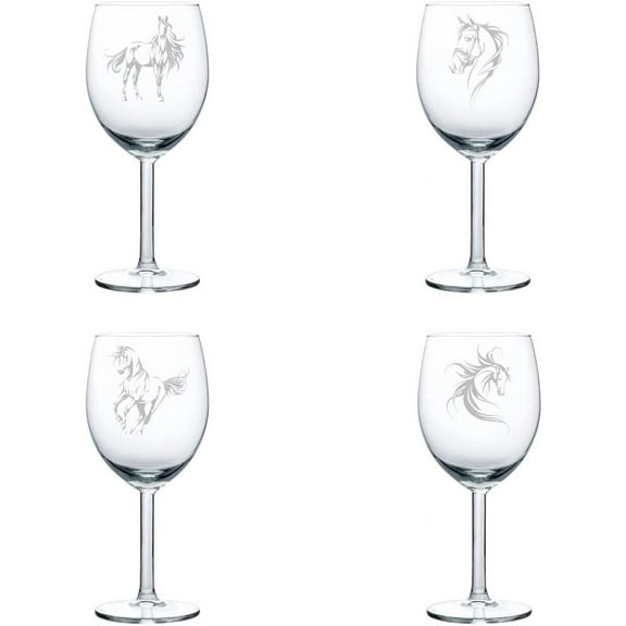 Set of 4 Wine Glass Gift Goblet FANCY Horse Collection (10 oz)