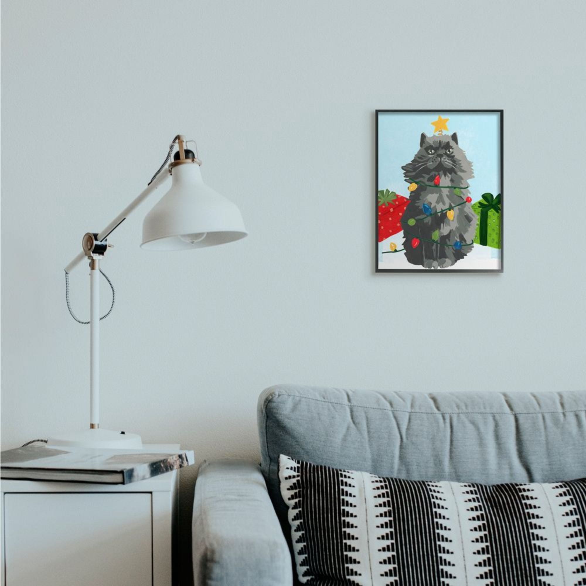 Stupell Indtries Black Cat Festive Holiday Lights Christmas Pet Design by June Erica Vess