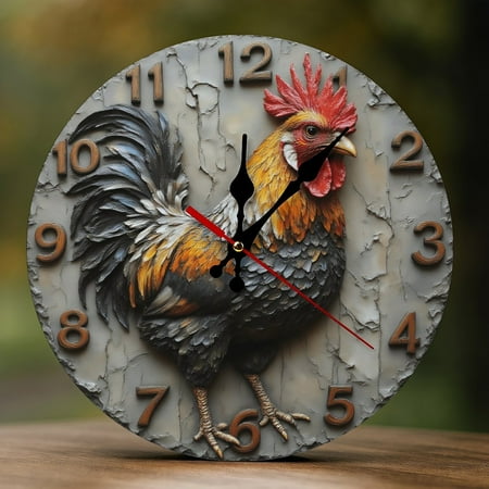 Wall Clock Decorative - Farm Rooster Retro Print 2D Vintage Wall Clocks Battery Operated Silent Non-Ticking for Bedroom, Living Room, Kitchen, Office, Classroom, 10 Inch