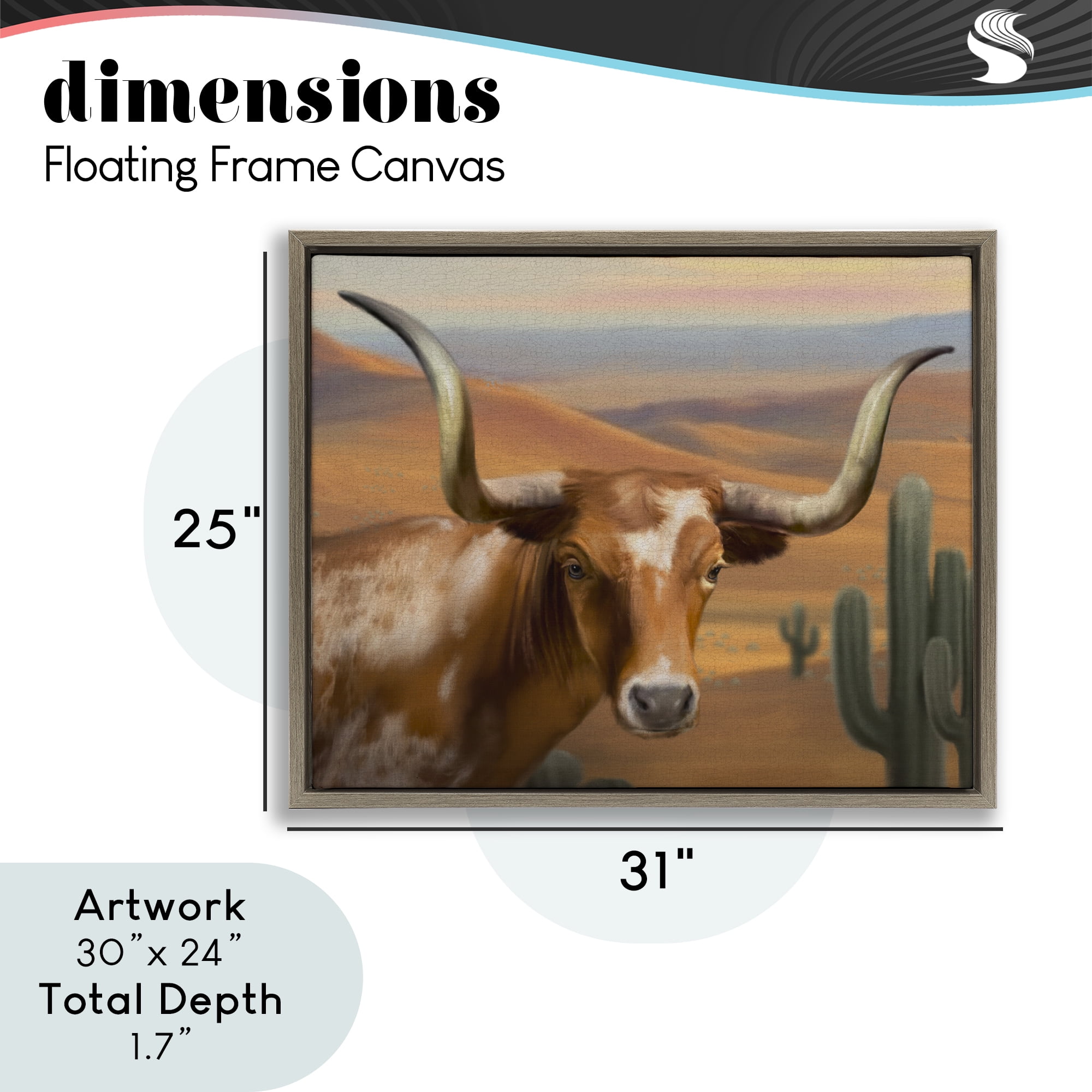 Stupell Industries Longhorn Western Landscape Brown Framed Floater Canvas Wall Art, design by Matthew Piotrowicz