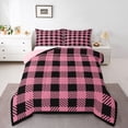 thumbnail image 3 of Homewish Fashion Abstract Adult Full Size Comforter Sets, Square Patchwork Bedding Comforter Set, Vintage Black Pink Buffalo Reversible Bedding Sets, Breathable Home Decor, 3-Piece, 3 of 8