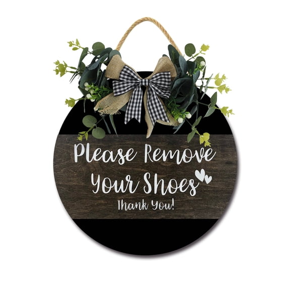 Please Remove Your Shoes Front Door,Horizontal Round Door Wreaths,Housewarming Gift Farmhouse Wood Door Hanger for Home Decor Indoor and Outdoor, Classroom, Yard, Porch Décor