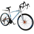 thumbnail image 2 of 700C Wheel Commuter Bicycle, 27 Speed Road Bike with Dual Disc Brakes for Men and Women, Adult Faster Racing Bike (Blue, Red, Blue, White), 2 of 12