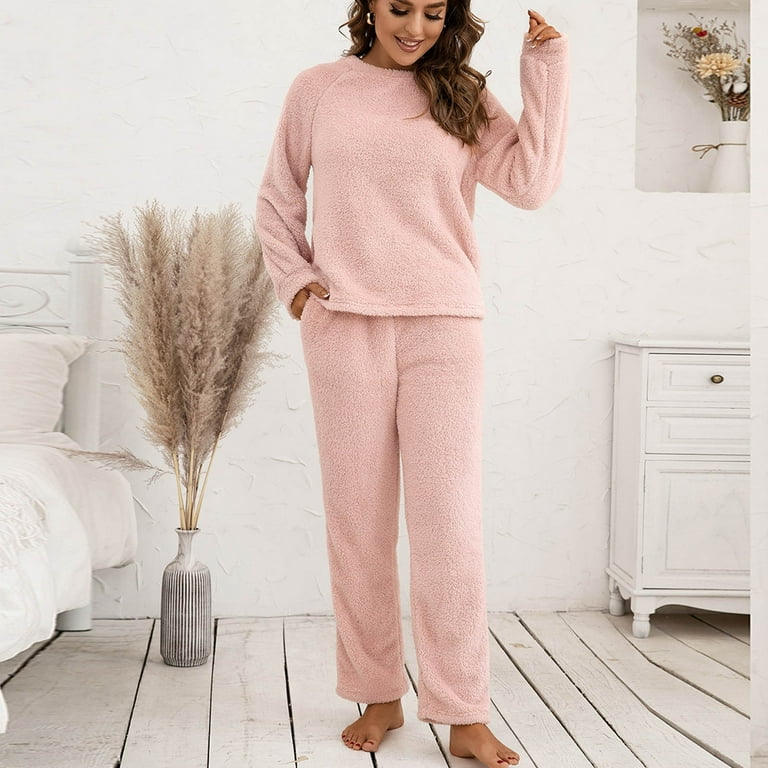 yievot Women s Fluffy Pajamas Set Fleece Pullover Pants Two Piece Lounge Sets Loose Plush Sleepwear