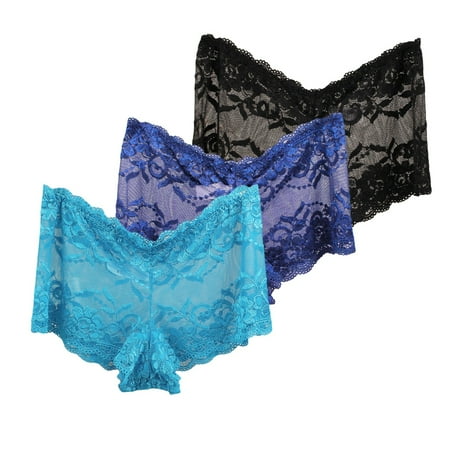 

Spdoo 3 Pack Lace Boyshort Panties for Women Sexy Breathable Soft Stretch Hipster Cheeky Panty Regular to Plus Size