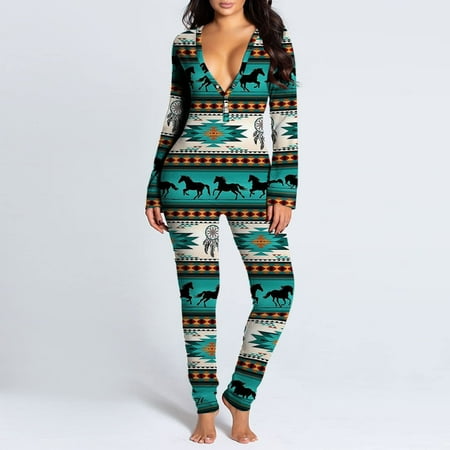 

Juebong Underwear for Womens Clearance Womens Onesie Flap Pajamas Christmas Print Sexy Butt Flap Sleepwear Cute Button Collar Rompers Nightwear Jumpsuit Green XL