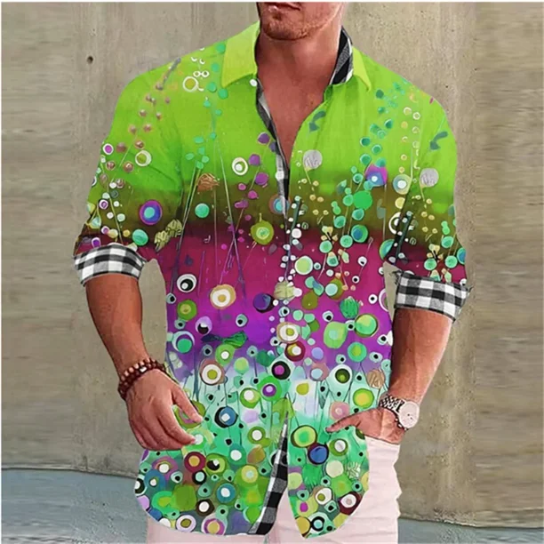 Camisa casual de diseño de solapa con estampado retro de manga larga para hombre de moda, suave y cómoda, de seda lisa, para hombre 2024