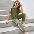 thumbnail image 4 of Dakiuu 6-11 Years Girls 2 Piece Outfit Summer Fashion Checkered Clothing Plaid Casual Short Sleeve Tops Shirts and Drawstring Sweatpants Joggers Pants with Pockets Kids Sweatsuit Clothes Set, 4 of 6