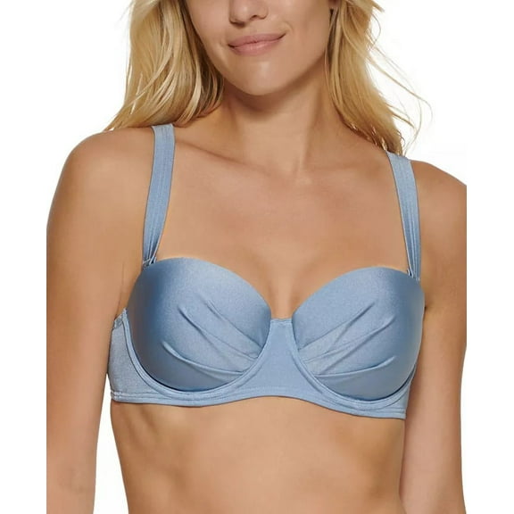Calvin Klein BLUE Pleated Underwire Bikini Swim Top, US Medium