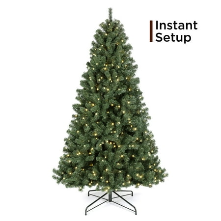 Best Choice Products 7.5ft Pre-Lit Instant Setup Hinged Artificial Spruce Christmas Tree with 550 LED Lights, 1,346 Memory Wire Tips, Metal