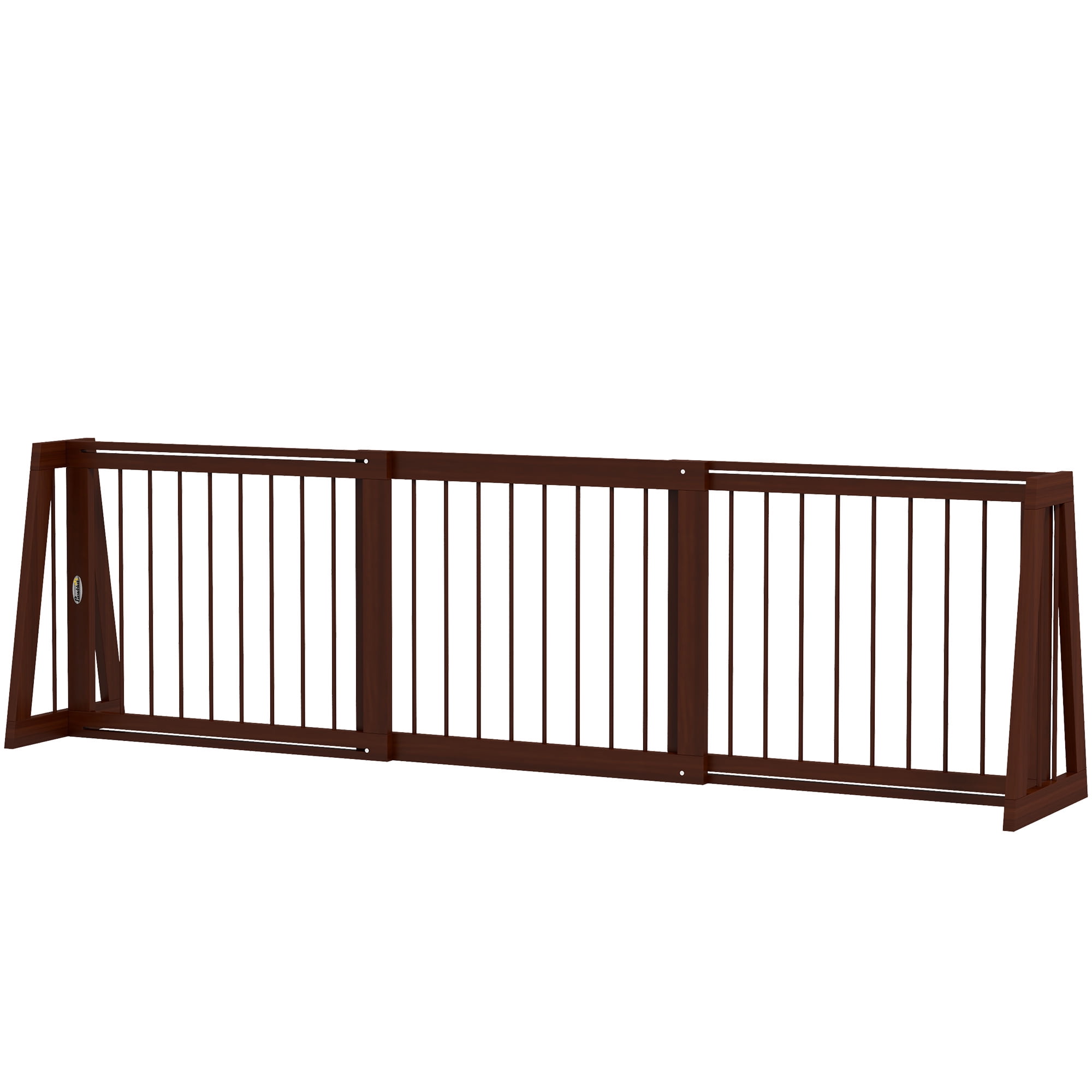 Freestanding Pet Gate, Wooden Dog Gate with 28"-75" Retractable Length, Support Feet, Non-Slip Mats, 3 Panel Pet Gate for Indoor, Stairway, Doorway, Brown