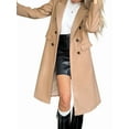 thumbnail image 1 of Womens Notched Lapel Collar Double Breasted Pea Coat Winter Wool Blend over Coats Camel Color L, 1 of 7
