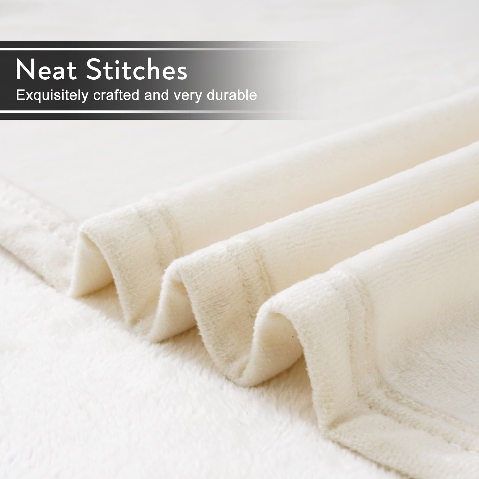 TEKAMON Fleece Bed Blankets Queen Size Plush Fuzzy Soft Lightweight Breathable Reversible Blanket Microfiber, 90"x90", Ivory
