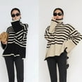 thumbnail image 2 of 1pcs striped turtleneck sweater--light bottom with black stripes, 2 of 5