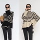 thumbnail image 2 of Jersey de punto a rayas para mujer, jersey de punto grueso, cálido y de gran tamaño para invierno, 2 of 5