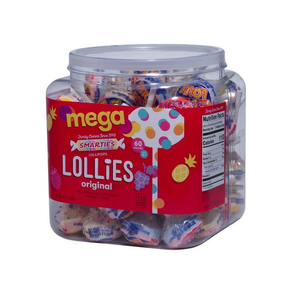 Smarties Gluten-Free Original Mega Lollies, 65 oz Jar, Allergen Free