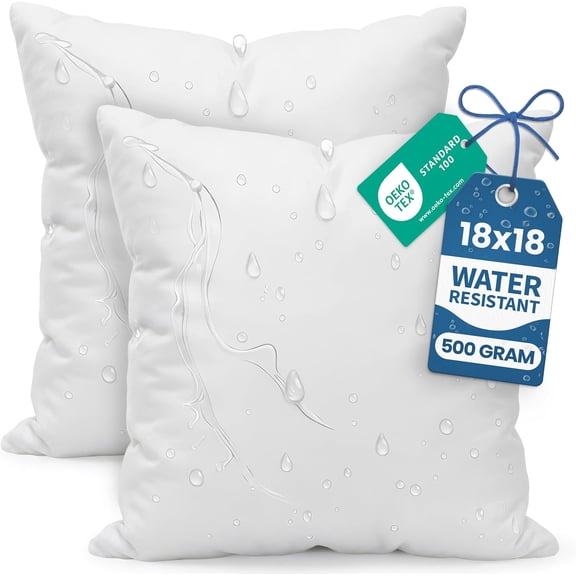 Utopia Bedding 18x18 White Outdoor Pillow Inserts, Pack of 2, Water Resistant Throw Pillows for Patio & Porch Furniture