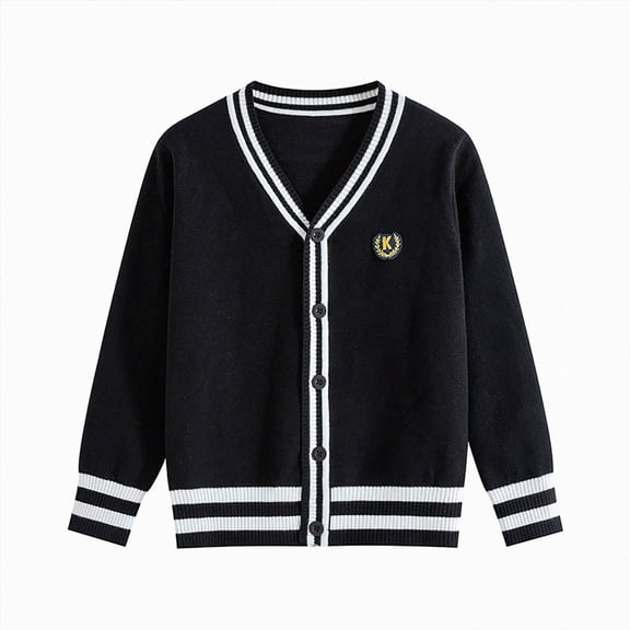 Gvdentm Boys Girls School Uniform Cardigan Sweater Soft Cotton V-Neck Soft Cotton Knit Outerwear Black,3-4 Years