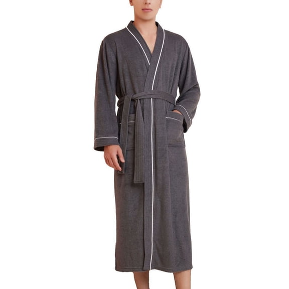 SWSMCLT Men's Terry Cloth Pajamas Bathrobe Comfy Oversized Medium Winter Pjs Long Sleeve Robe Soft Lounge Absorbent Grey Small