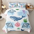 thumbnail image 2 of spefrowx Watercolor Blue Whale Twin Quilt Set for Boys, Manta Ray Jelly Coral Twin Coverlet Set, 2pcs, 2 of 7