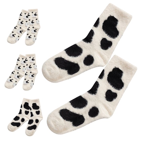 HEANUJJ 4 Pairs Cute Socks for Women Assorted Fuzzy Socks Warmth for Cold Weather