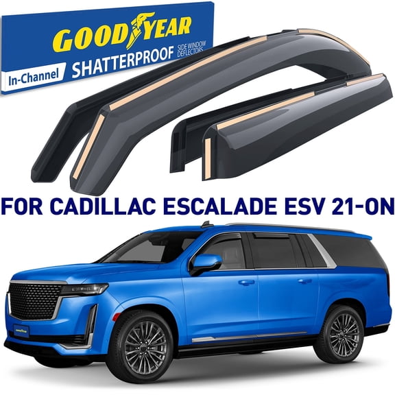 Goodyear Shatterproof In-Channel Window Deflectors for Cadillac Escalade ESV 2021-2026, Rain Guards, Window Visors for Cars, Vent Deflector, Car Accessories, 4 pcs - GY008000