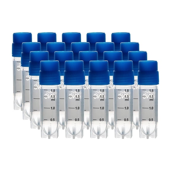 Cryogenic Vials with Side Bardcode-2.0 ml, Blue Caps, External Thread, 25/Bag