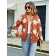 thumbnail image 3 of Women'S Floral Print Cardigan Long Sleeve Open Front Button Down V Neck Knitted Sweaters Orange Red S, 3 of 6