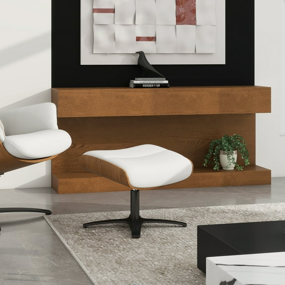 Jovan Genuine Leather Footstool Ottoman of Baja White