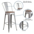 thumbnail image 5 of Flash Furniture 4 Pack 30" High Silver Metal Barstool with Back and Wood Seat, 5 of 13