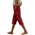 thumbnail image 2 of Mifsaly Capris Pants for Women Elastic Waist Cotton Linen Cropped Pant Lightweight Relaxed Fit Summer Vacation Clothes with Pockets Wine,XXL, 2 of 5